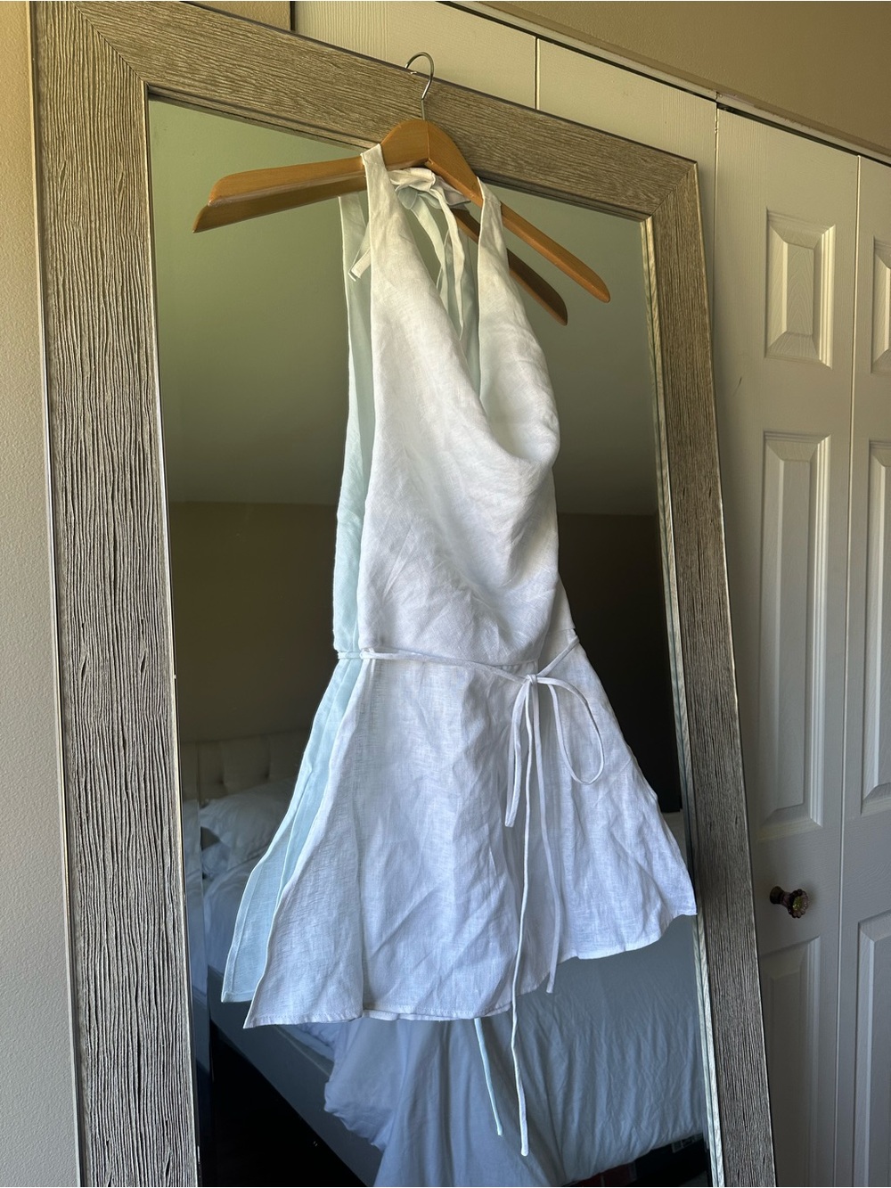 DISHH White 100% Linen Halter Cowl-Neck Mini Dress Size 2 XS NWT